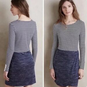 NWT ANTHROPOLOGIE DOLAN Left Coast Mixed Stripe Blue Button Sleeve Dress